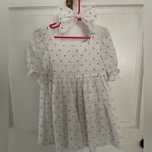 Janie and Jack white eyelet dress with pink flowers. Plus hair bow. Size 3
